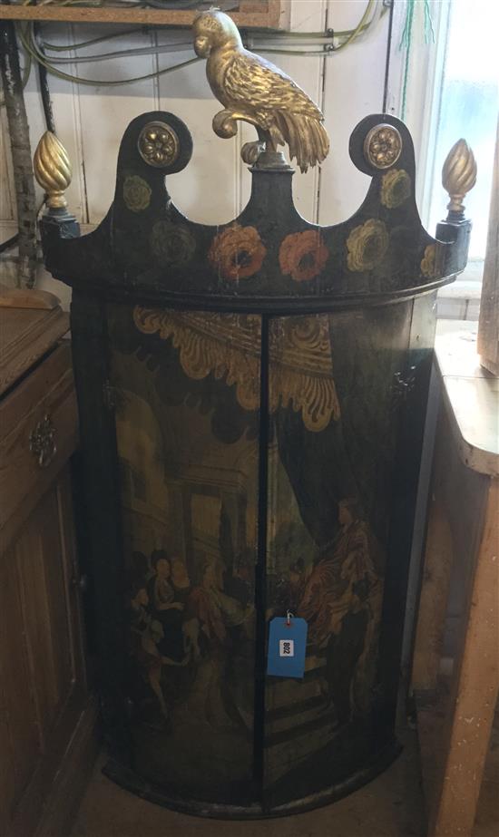 Mid 18th century mahogany hanging cylinder corner cupboard